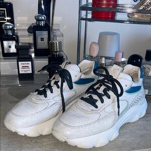 Hogan Hyperactive Leather Sneakers White Blue Chunky Trainer EU Size 38